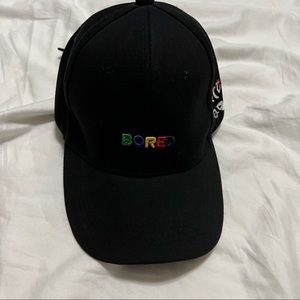 Black adjustable embroidered baseball cap